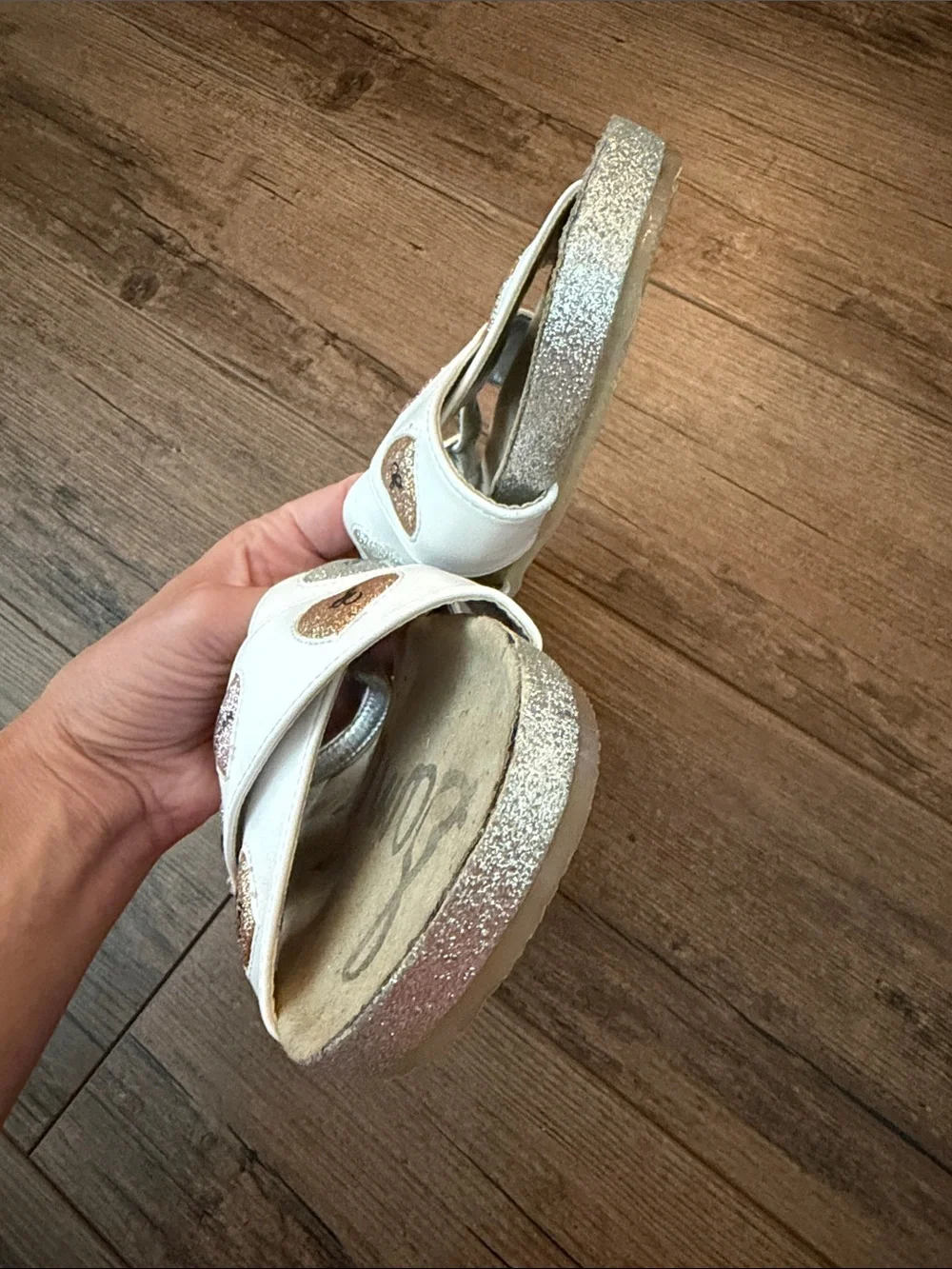 Sam Edelman White Kids' Bethel Kandi Sandals with Metallic Heart Accents